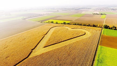 High angle view of field against sky