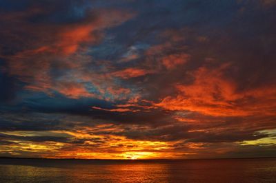 Scenic view of sea against dramatic sky