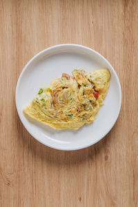 High angle view of food in plate on table