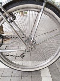 High angle view of bicycle wheel