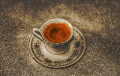 High angle view of coffee on table