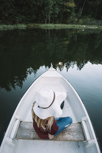 High angle view of boat in lake