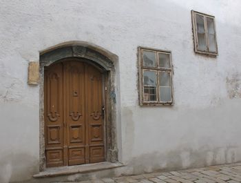 Closed door of building