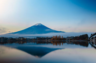 Scenic view of lake against cloudy sky