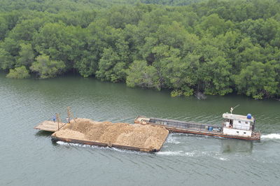 High angle view of river amidst trees