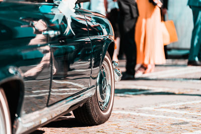 Rear view of motorcycle on street