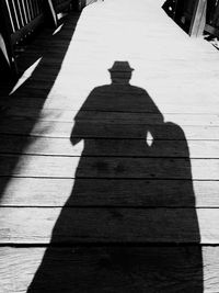 High angle view of shadow on boardwalk