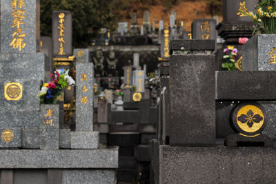 View of cross in cemetery