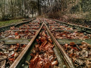 Railroad tracks on railroad track