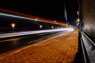 Light trails on road at night