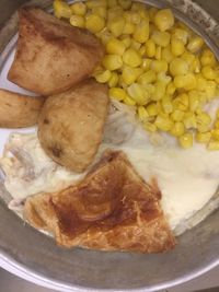 High angle view of bread in plate