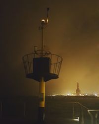 Close-up of basketball hoop against sky at night