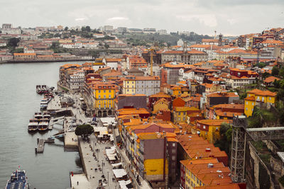 High angle view of buildings in city