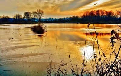 Scenic view of lake during sunset