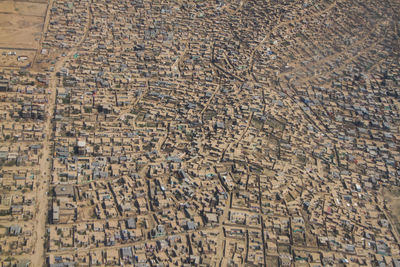 High angle view of text on land