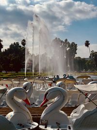 Panoramic view of fountain against sky