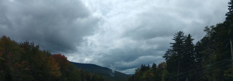 Panoramic view of trees and mountains against sky