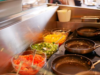 High angle view of food on table in restaurant