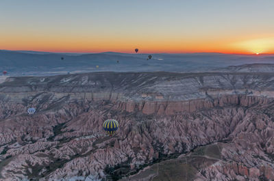 View of hot air balloon at sunset