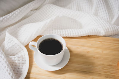 High angle view of coffee on table