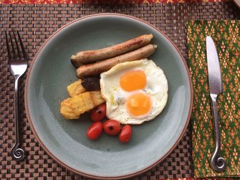 Directly above shot of breakfast served on table