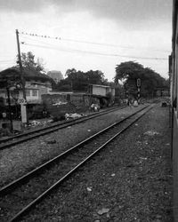 Railroad tracks on railroad station platform