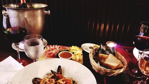 Close-up of food served on table in restaurant