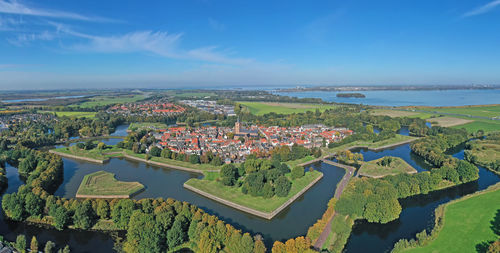 Aerial panorama from the traditional city naarden in the netherlands