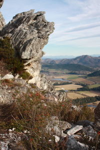 Scenic view of rocky mountains against sky