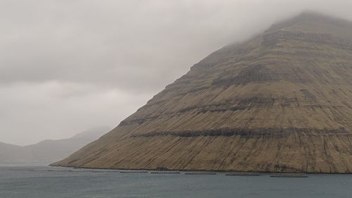 Scenic view of land and mountains against sky