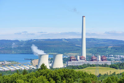 Scenic view of factory against sky