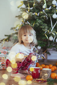 Adorable baby in christmas at home