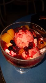 High angle view of strawberries in bowl