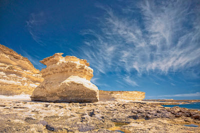 Rock formations on landscape against sky