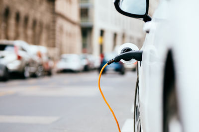 Close-up of electric car