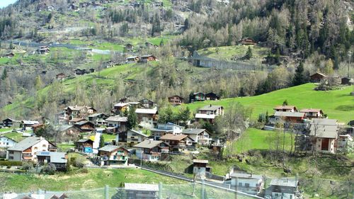 Aerial view of houses in town