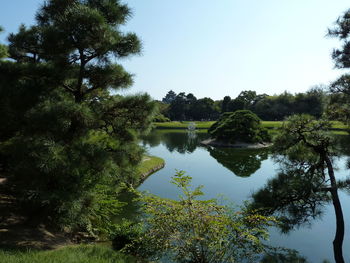 Scenic view of lake against clear sky