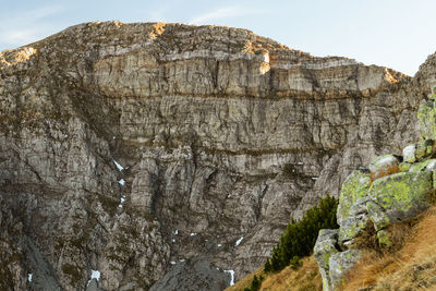 Low angle view of rock formations against sky