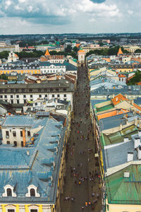 High angle view of townscape against sky