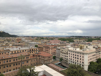 Rome and vatican city skyline from window of the vatican museum in rainy day