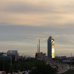 View of cityscape at sunset