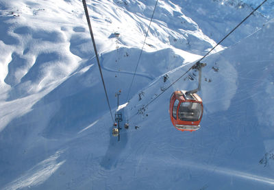 High angle view of ski lift in snow