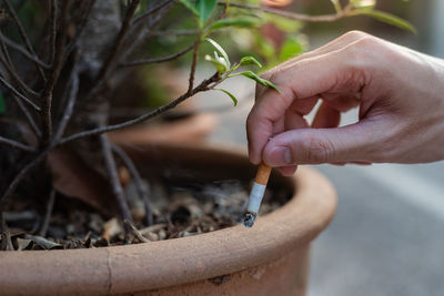 Close-up of hand holding cigarette