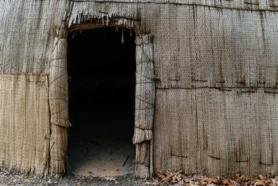 Old wooden door of building