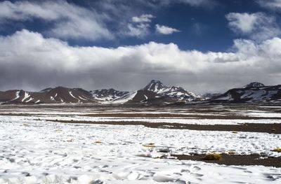 Scenic view of snowcapped mountains against sky