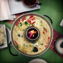 High angle view of food in plate on table