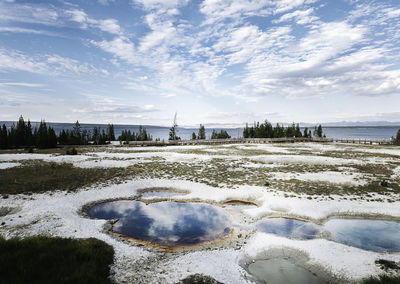 Snow on land against sky during winter