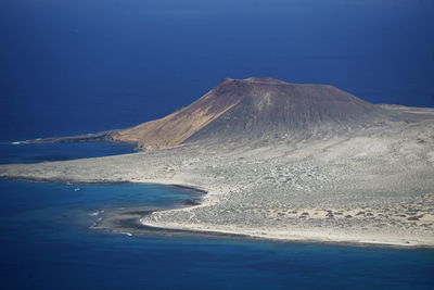 Scenic view of volcanic mountain and sea