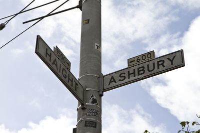 Low angle view of road sign against sky