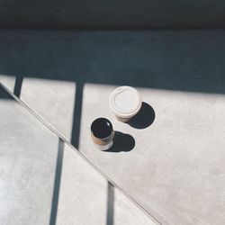 High angle view of coffee cup on table